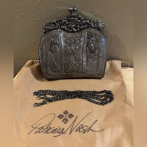 Patricia Nash Silver Metallic Embossed Leather Clutch